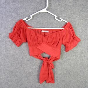 Saints + Secrets Crop Top Womens XS Off Shoulder Puff Sleeve Tie Front Blouse